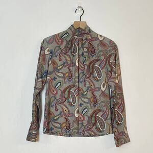 The Wyndham Collection Vintage Mock Neck Paisley Blouse Size 6 70s
